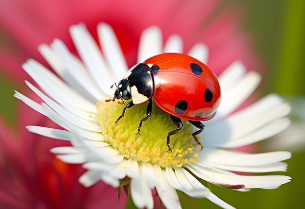 Photo photo close up shot of lady bug lady birds on green leaves flowers with water drops in morning