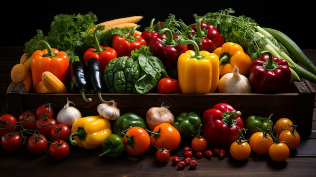 photo close-up van doos met rijpe groenten