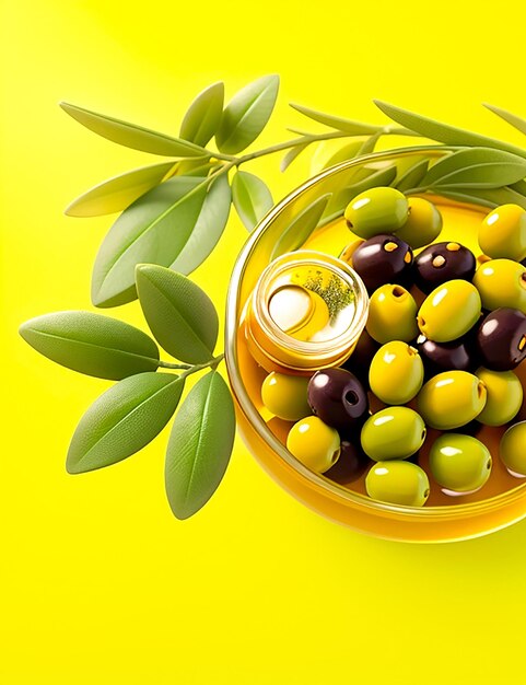 Photo closeup assortment of olive and oil generated by ai