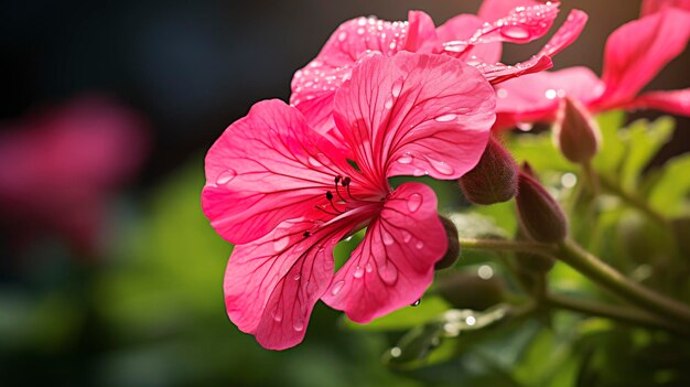 A photo of a closeup of a blooming geranium