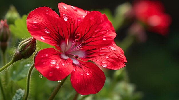 A photo of a closeup of a blooming geranium