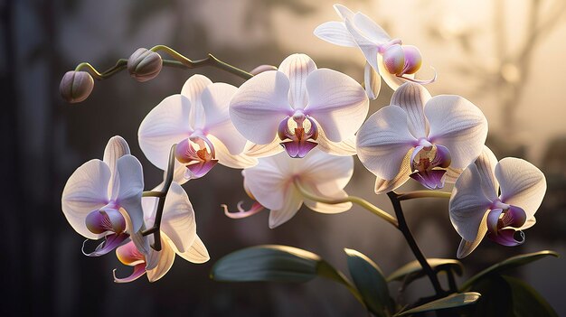 A photo of a closeup of a blooming orchid