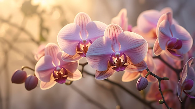 A photo of a closeup of a blooming orchid