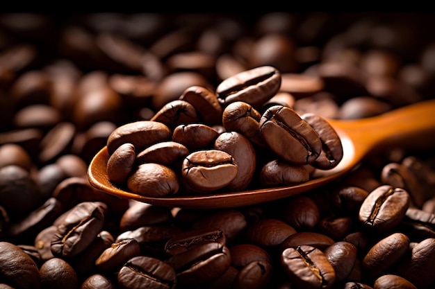 Photo of Closeup of coffee beans with a scoop Coffee