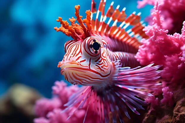 Photo of Closeup of a colorful fish in a coral reef