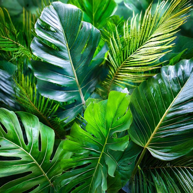 photo closeup of dark green tropical palm leaf generated by AI