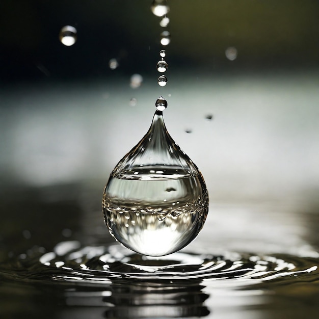 Photo closeup of drop falling on water