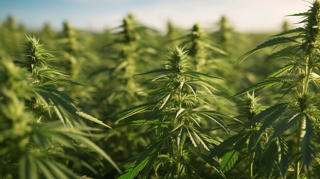 A photo of a closeup of a hemp field