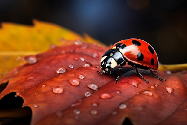 Photo of a closeup of a ladybug on a leaf nature background