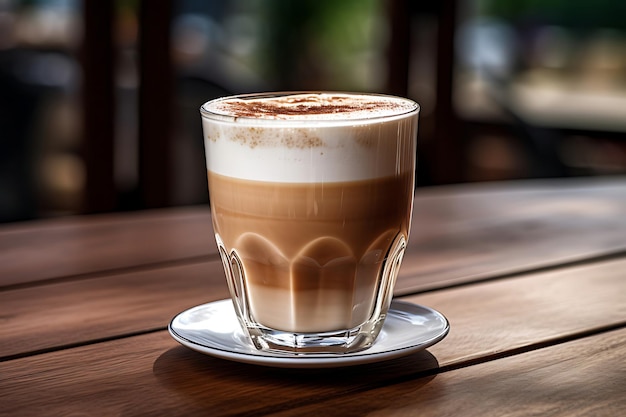 Photo of Closeup of a latte in a glass mug