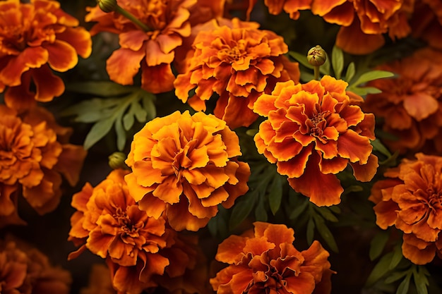 Photo of closeup of marigold flowers with a vintage