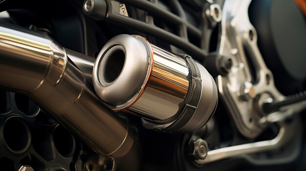 A photo of a closeup of a motorcycle exhaust pipe