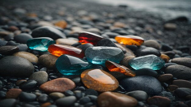 Photo a closeup of multi colour stone on sea beach