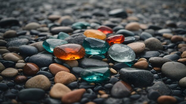 Фото сближения многоцветного камня на морском пляже