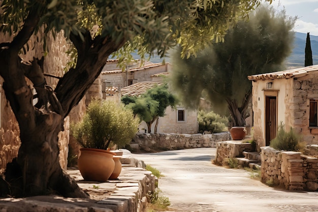 Photo Closeup of olive trees in a traditional Greek