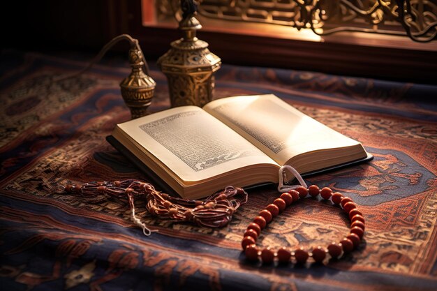 photo closeup open holy book with bracelet