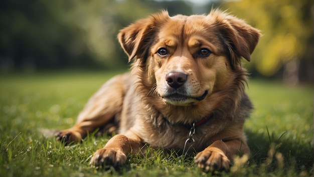 草の上にある犬のクローズアップ肖像画