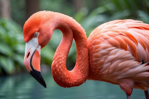 Photo closeup of a red flamingo with blurry background