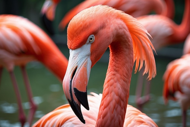 Photo closeup of a red flamingo with blurry background