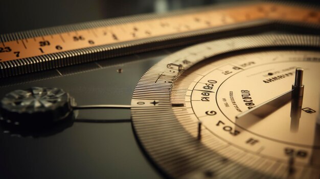 A photo of a closeup of a ruler and protractor