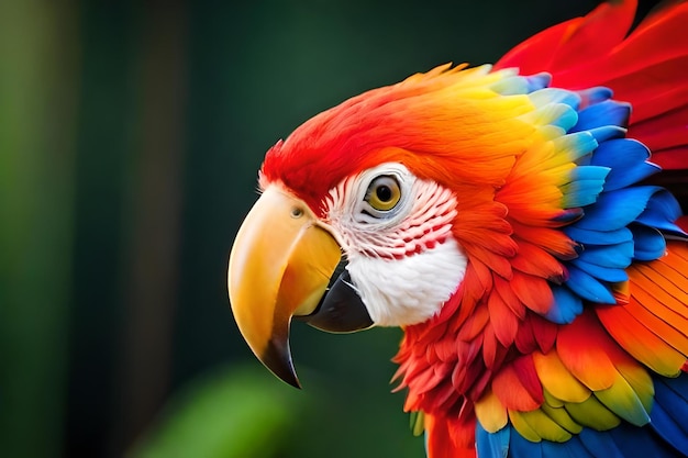 Photo closeup of a scarlet macaw from side view scarlet macaw closeup head