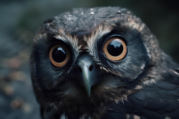 Photo closeup shot of cute owl with big eyes