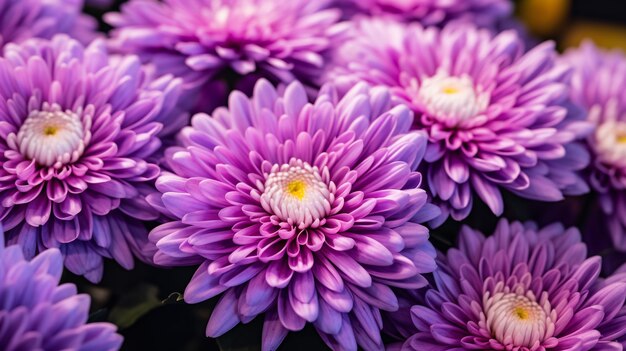 Foto una foto di un primo piano di un'astero vibrante esposta in uno stand del mercato