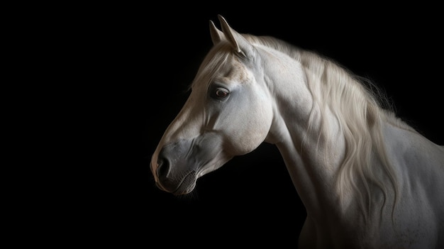 Photo Closeup shot of white horse head on dark background