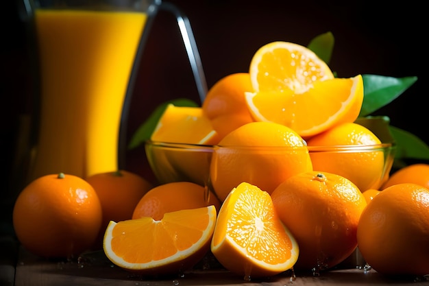 Photo of Closeup of sliceed oranges and a juicer