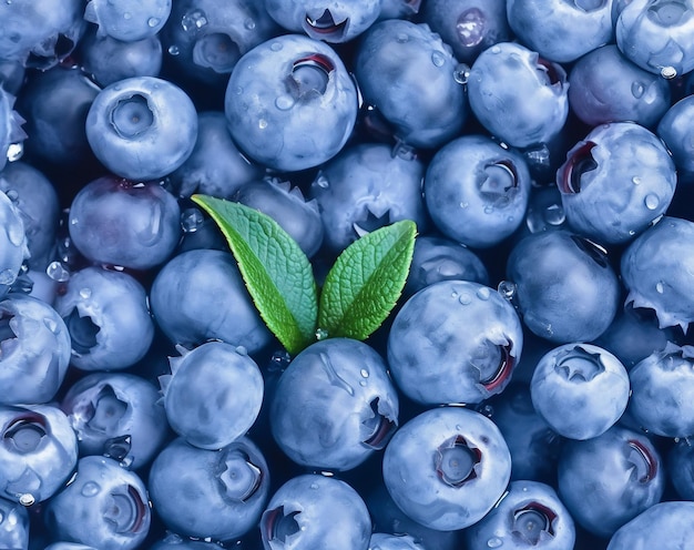 photo closeup texture of blueberries with leaves