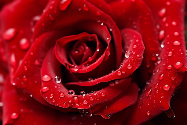 Photo of closeup of water droplets on a rose petal