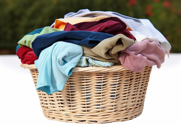 Photo of clothes in a basket on isolated white background