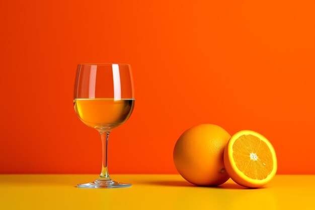 Photo cocktail and orange fruit in yellow background ai generated
