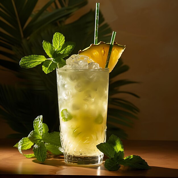 Photo of Coconut Pineapple Mojito a Tropical Mojito Wiphoto of Coconut and Front View Clean BG