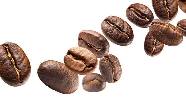 photo coffee beans levitate on a Png background