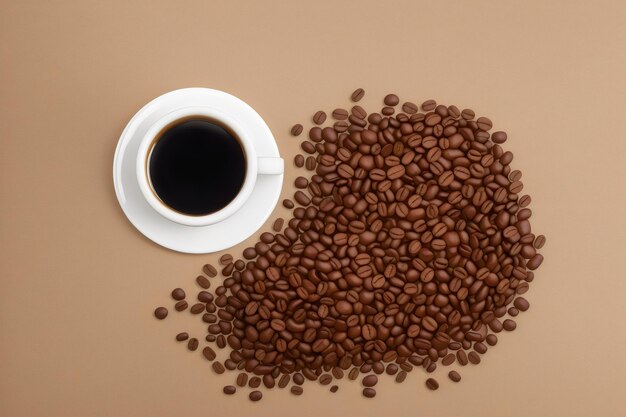 photo coffee beans levitate on a white background