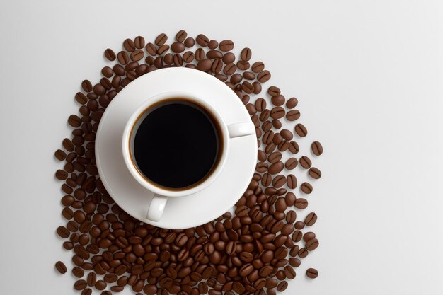 photo coffee beans levitate on a white background