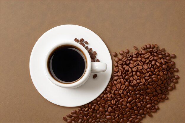 photo coffee beans levitate on a white background