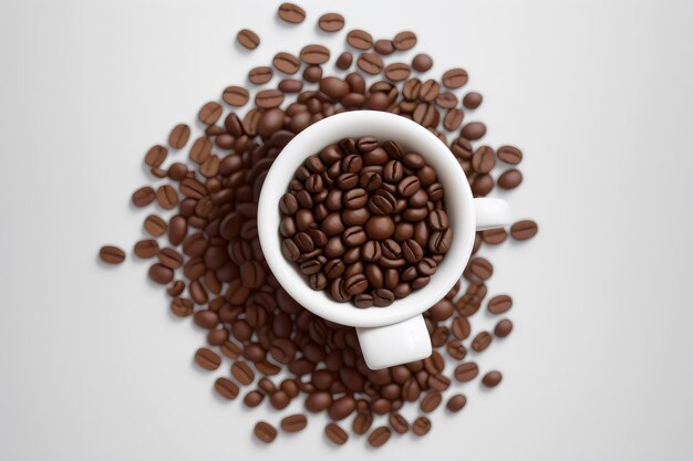 photo coffee beans levitate on a white background