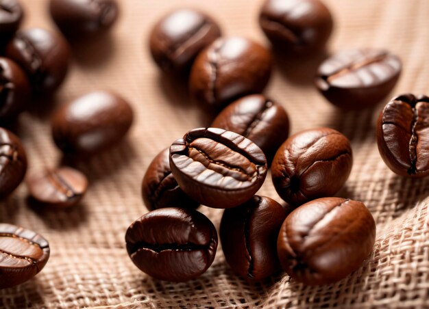 Photo of the coffee beans on the linen fabric