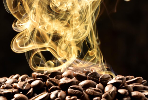 写真 コーヒーの煙で煙が上がる写真のコーヒー豆