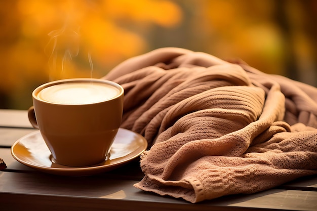 Photo of Coffee cup with a cozy scarf