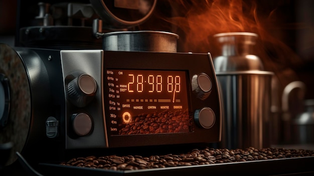 A photo of a coffee roasting machine's digital timer