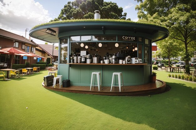 Photo coffee shop on earth and lawn grass