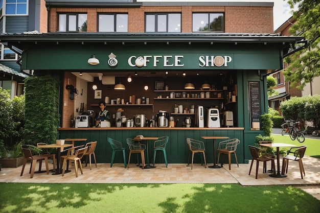 Photo coffee shop on earth and lawn grass