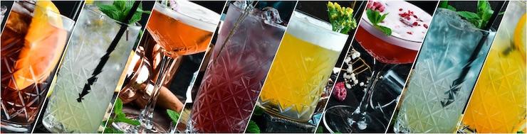 Photo photo collage colored alcoholic cocktails bar drinks menu cocktail party