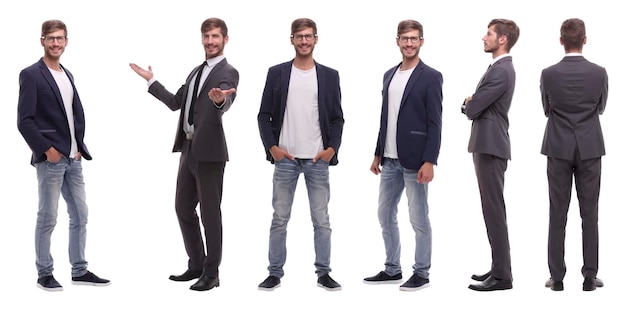 photo collage successful modern young manisolated on white