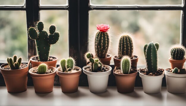 Photo collection of cactuses on windowsill