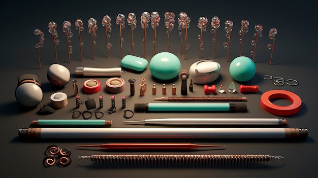 A photo of a collection of hair rollers and hairpins