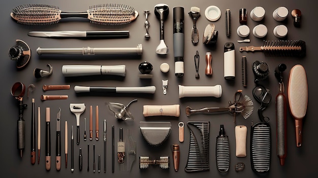 A photo of a collection of hair styling tools and accessories